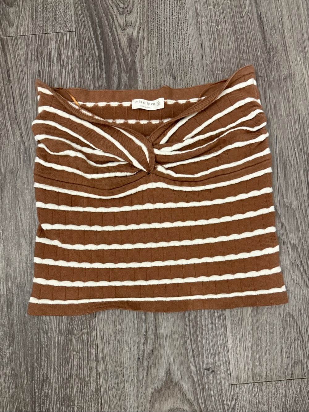 Brown & White Striped Knit Tube Top